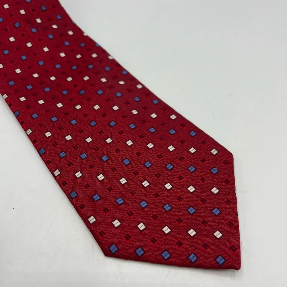 Calvin Klein 100% Silk Necktie Red White Blue Geometric Blocks Power Tie